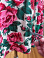 Vintage 1930s to 1940s Dress - Volup! Red Hot Pink Green Rose Print Rayon Jersey Gown w Galalith Belt Size XL