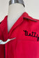 Vintage 1950s Bowling Shirt - BETTY of the HAMPTONS! Scarlet Red Cotton w Black Chainstitching Women's Top Size XS - M