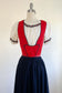 Vintage 1930s - 1940s Folk Jumper Dress - Scandinavian, Norwegian, Swedish Festdrakt? Bunad? Nordic Saami Ethnic Pinafore of Red & Navy Wool + Silk Size M