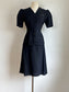 Vintage 1930s to 1940s Dress Set - Black Rayon w Sequin "Bow" + Novelty Celluloid Buttons Blouse Skirt Suit Size S