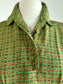 Vintage 1940s to 1950s Dress - Apple/Olive Green w Red + Chartreuse Surreal Cottages Print Belted Shirtwaist Size M