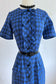 Vintage 1950s Dress - SMART! Blue Black Plaid Fancy Cotton Shirtwaist Wiggle Cocktail w Tuxedo Details Size M