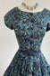 Vintage 1950s Dress - SUPER PRETTY Organic Blue Green Floral Print Cotton Shirtwaist Size M - L