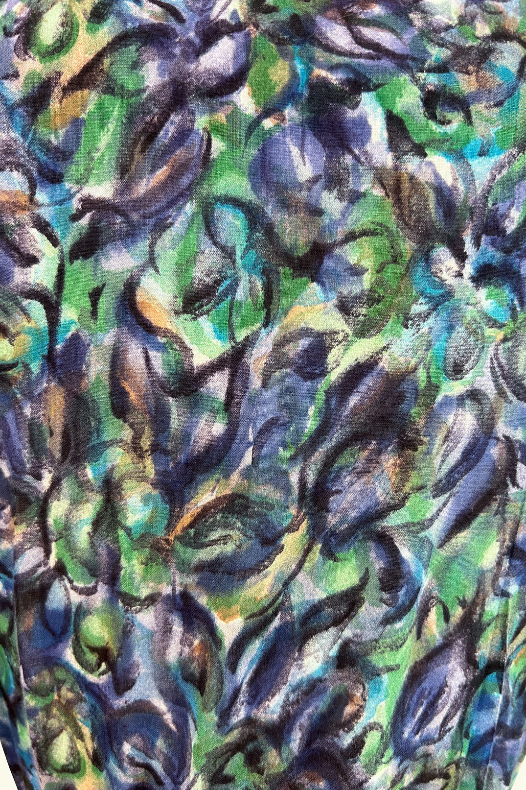 Vintage 1950s Dress - SUPER PRETTY Organic Blue Green Floral Print Cotton Shirtwaist Size M - L