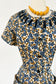 Vintage 1940s to 1950s Dress - DASHING & VOLUP Blue Black Mustard Floral Print Cotton Shirtwaist House Day Chore Frock Size XL