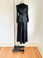 Vintage 1930s to 1940s Wide Leg Pajama Set - NOS! Glossy Black Satin w Gold Bowtie Jacket Palazzo Pants Size M to L