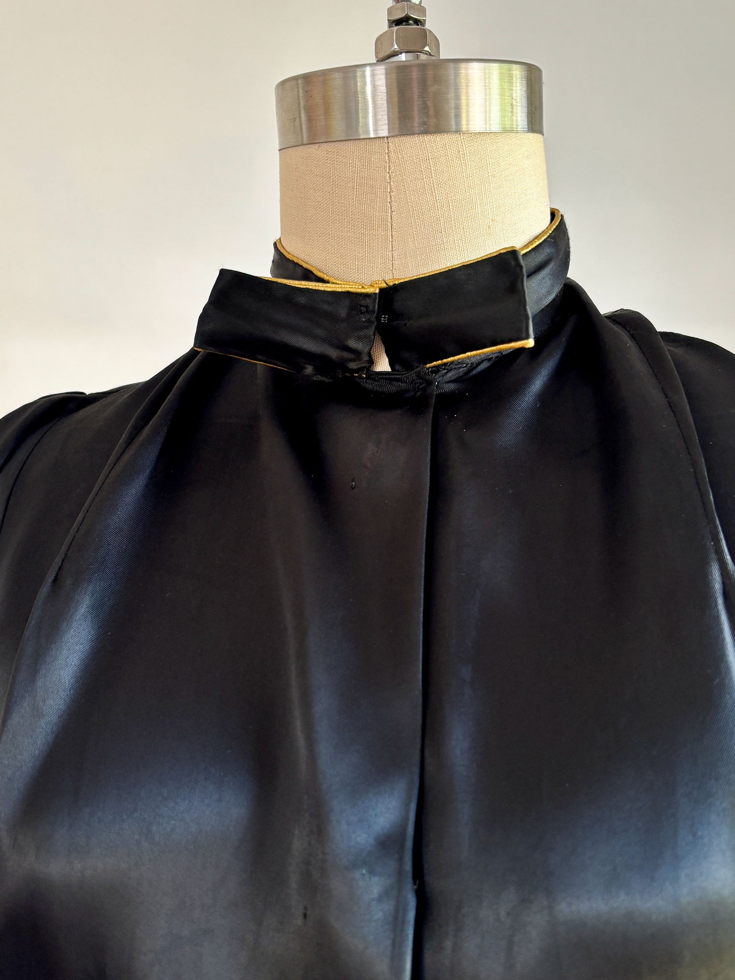 Vintage 1930s to 1940s Wide Leg Pajama Set - NOS! Glossy Black Satin w Gold Bowtie Jacket Palazzo Pants Size M to L