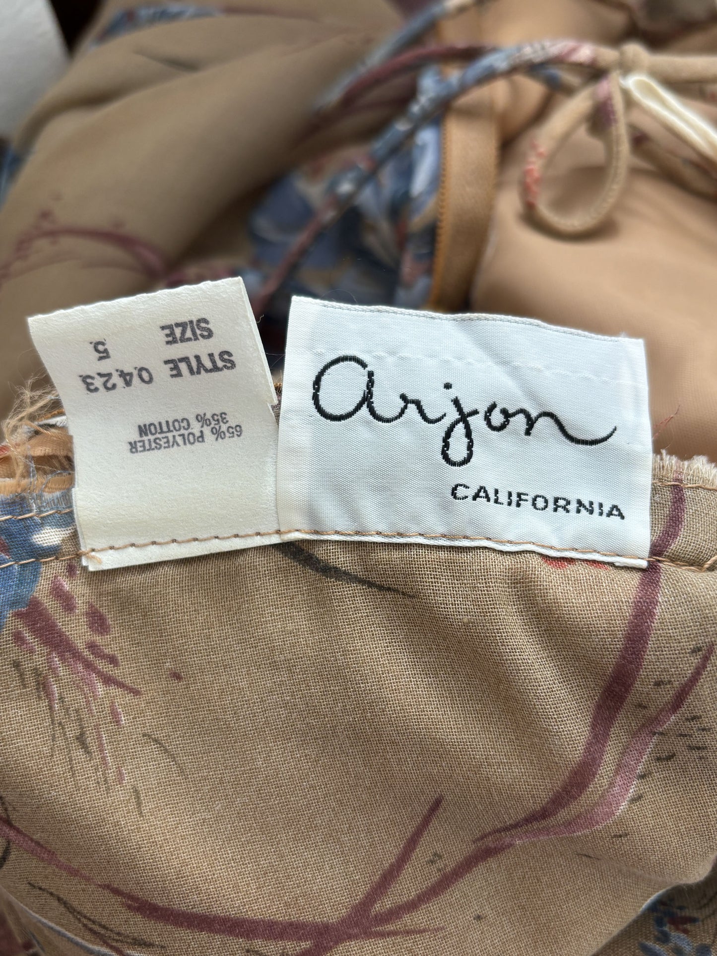 Vintage 1970s Sundress + Cape - Gauzy Cotton Tan w Blue Irises Peonies 1930s Inspo Summer Halter Gown Dress Size XS