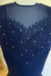 Vintage 1940s Evening Dress - Volup! A REAL BEAUTY QUEEN's Midnight Blue Sheer Gown w Flame Bust + Taffeta Slip Size L to XL