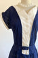 Vintage 1940s Dress - SASSY Midnight Blue Woven Cotton + White Pique Shirtwaist As-Is Size S - M