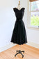 Vintage 1940s Dress - SUBLIME SUMMER GOTH Black Mesh Layered Party Gown w Spiderweb-like Details + Silk Velvet Rose Size M