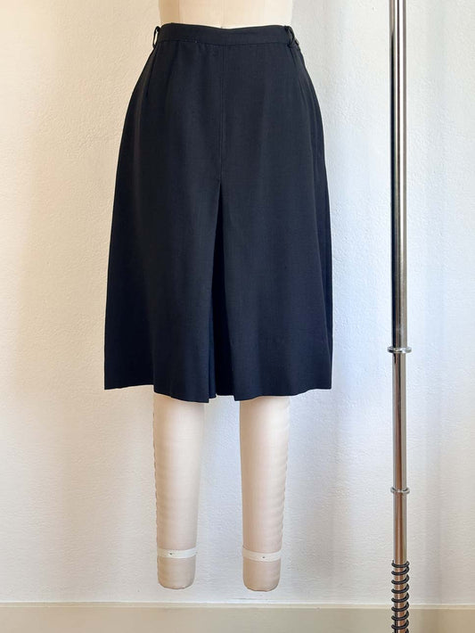 Vintage 1950s Culottes - USEFUL 1940s Style Black Rayon Side Zip Wide Leg Cropped Pants Shorts Split Skirt Size S
