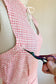 Vintage 1930s Cotton Dress - ADORABLE! Pink Deco Plaid w Era Repairs, Neck Tie, Feed Sack Cotton Sundress Size S