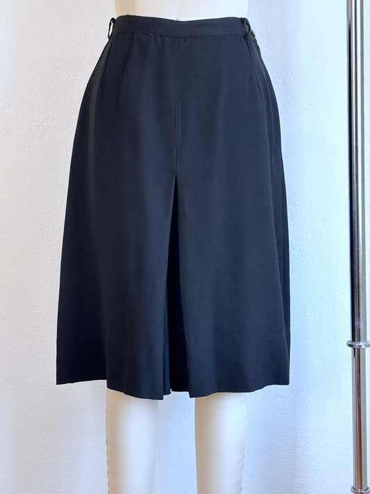 Vintage 1950s Culottes - USEFUL 1940s Style Black Rayon Side Zip Wide Leg Cropped Pants Shorts Split Skirt Size S