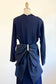 Vintage 1940s to 1950 Dress - BOMBSHELL Midnight Blue Rayon + Silk Taffeta Cocktail Dress w BIG Rear Bustle Bow Size M