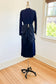 Vintage 1940s to 1950 Dress - BOMBSHELL Midnight Blue Rayon + Silk Taffeta Cocktail Dress w BIG Rear Bustle Bow Size M