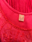 Vintage 1970s to 1980s Maxi Dress - Greek Gauze Cotton Red Embroidery Eyelet Roses Kaftan Crinkle w Belt Fits S to L