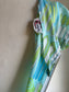 Vintage 1960s Dress - Midcentury Modern Print Blue Lime Aqua "Candy Jrs." Full Skirt Dress Size M