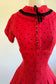 Vintage 1950s Dress - VIVACIOUS Cherry Red Black Bust Shelf Party Dress w Velvet Size S - M