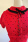 Vintage 1950s Dress - VIVACIOUS Cherry Red Black Bust Shelf Party Dress w Velvet Size S - M