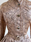 Vintage 1950s Dress - SPECTACULAR Rosy Cream + Chocolate Belted Silk Shirtwaist w Sketchy Print Size S