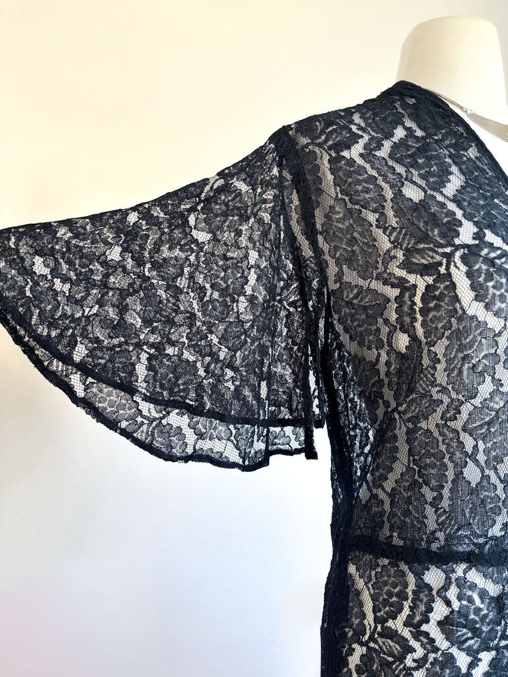 Vintage 1930s Redingote - Volup! Summer Goth Black Sheer Lace Deco Duster Evening Jacket Dress Size L to XL