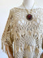 Vintage 1970s - 1980s Crochet Top - FRINGE BENEFITS Cream Tunic Blouse or Cover-Up Fits Range Size XS to L