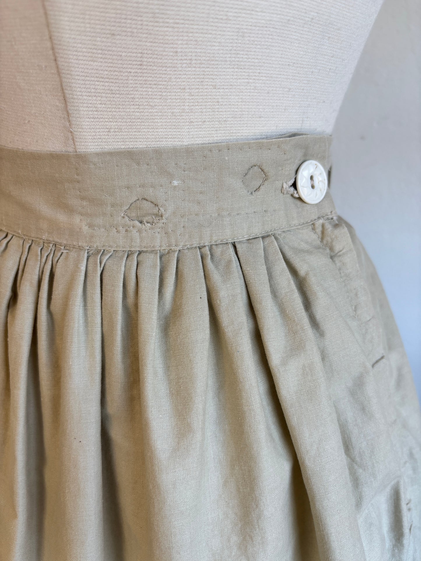 Vintage 1950s Skirt - RARE Taupe + Blue Magazine Novelty Print 1955 Fashion Newsstand Cotton Size S