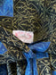 Vintage 1950s Dress - Volup! Black Blue Olive Heraldic Iron Gate Print Cotton Shirtwaist Size L to XL