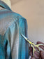 Vintage 1950s to 1960s H Bar C Blouse - Aqua Silver Western Cotton Fitted Pearl Snap Top Size S to M
