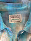 Vintage 1950s to 1960s H Bar C Blouse - Aqua Silver Western Cotton Fitted Pearl Snap Top Size S to M
