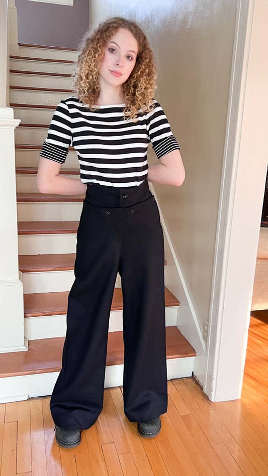 Rare Style 1940s Lace Up Sailor Trousers - Vintage WWII Australian Navy Wool Gabardine Corset Sailor Pants High Waists Belled Hems - Choose Your Size!