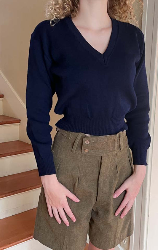 Vintage DEADSTOCK 1960s Dutch Navy Sweater - All-Wool Sporty Knitwear Dark Academia - Size XS S M +