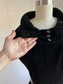 Vintage 1950s Cocktail Dress - Sophisticated Kitten-Soft Black Velveteen Wiggle Cocktail w Rhinestones Size M