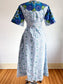 Vintage 1960s to 1970s Maxi Dress - Designer Ramona Rull Boho Blue Purple Lime Cotton Block Print Belted Gown Size XS to M