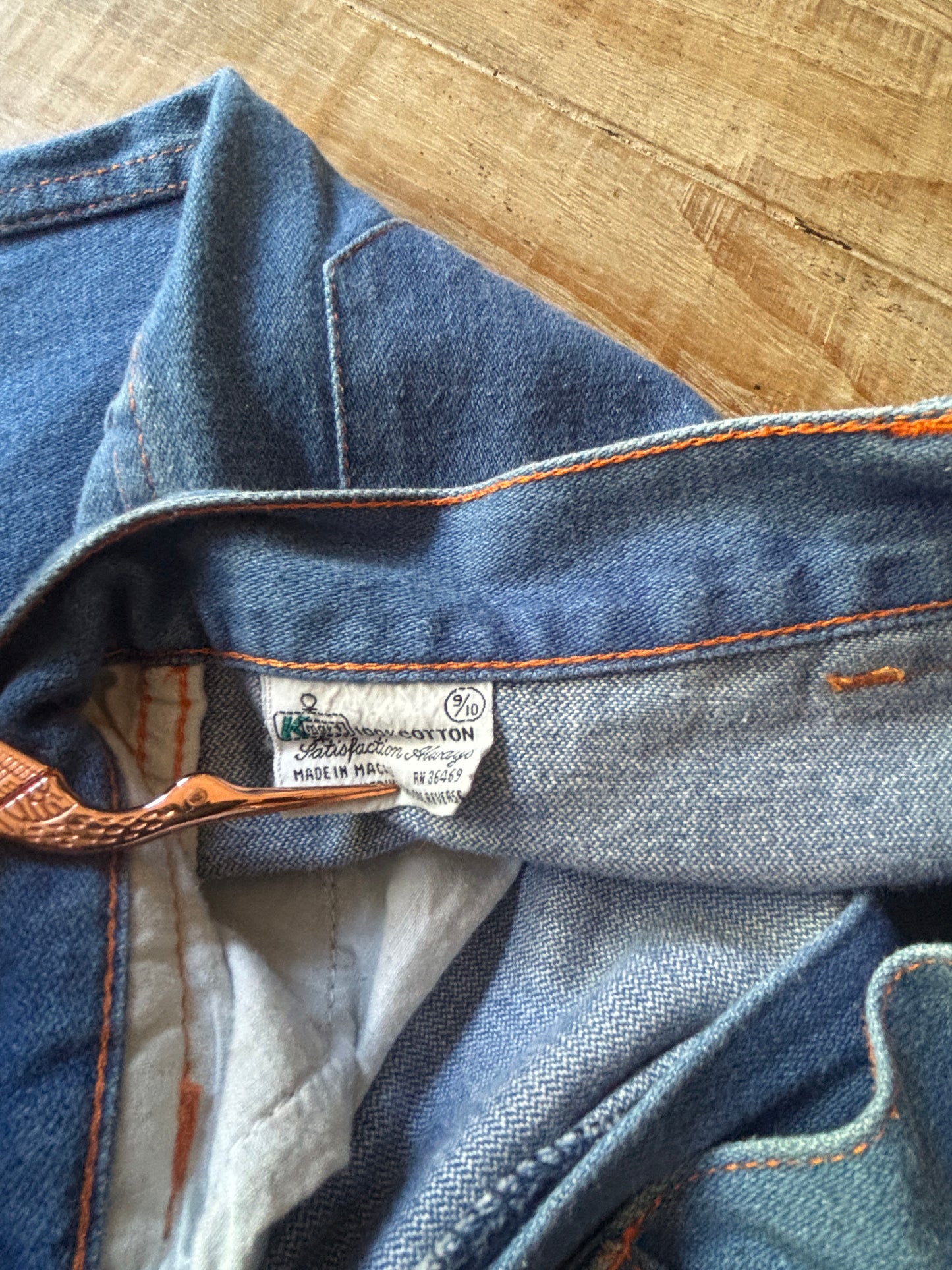 Vintage 1970s Denim Jeans - Medium Blue Cotton Wide Leg Double Booty Zippers Size S Waist 26"/27"