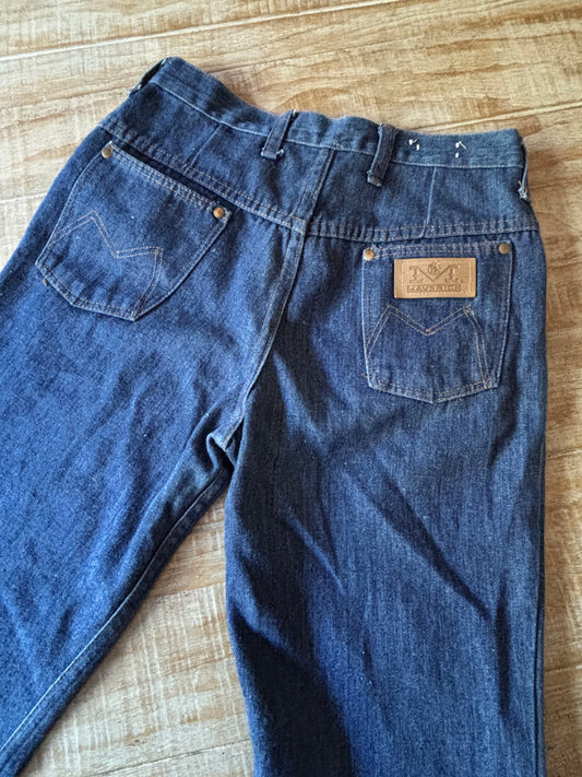 Vintage 1970s Denim Jeans - Maverick Dark Cotton Bell Bottoms Flares Pants Size M - Waist 28"/29"