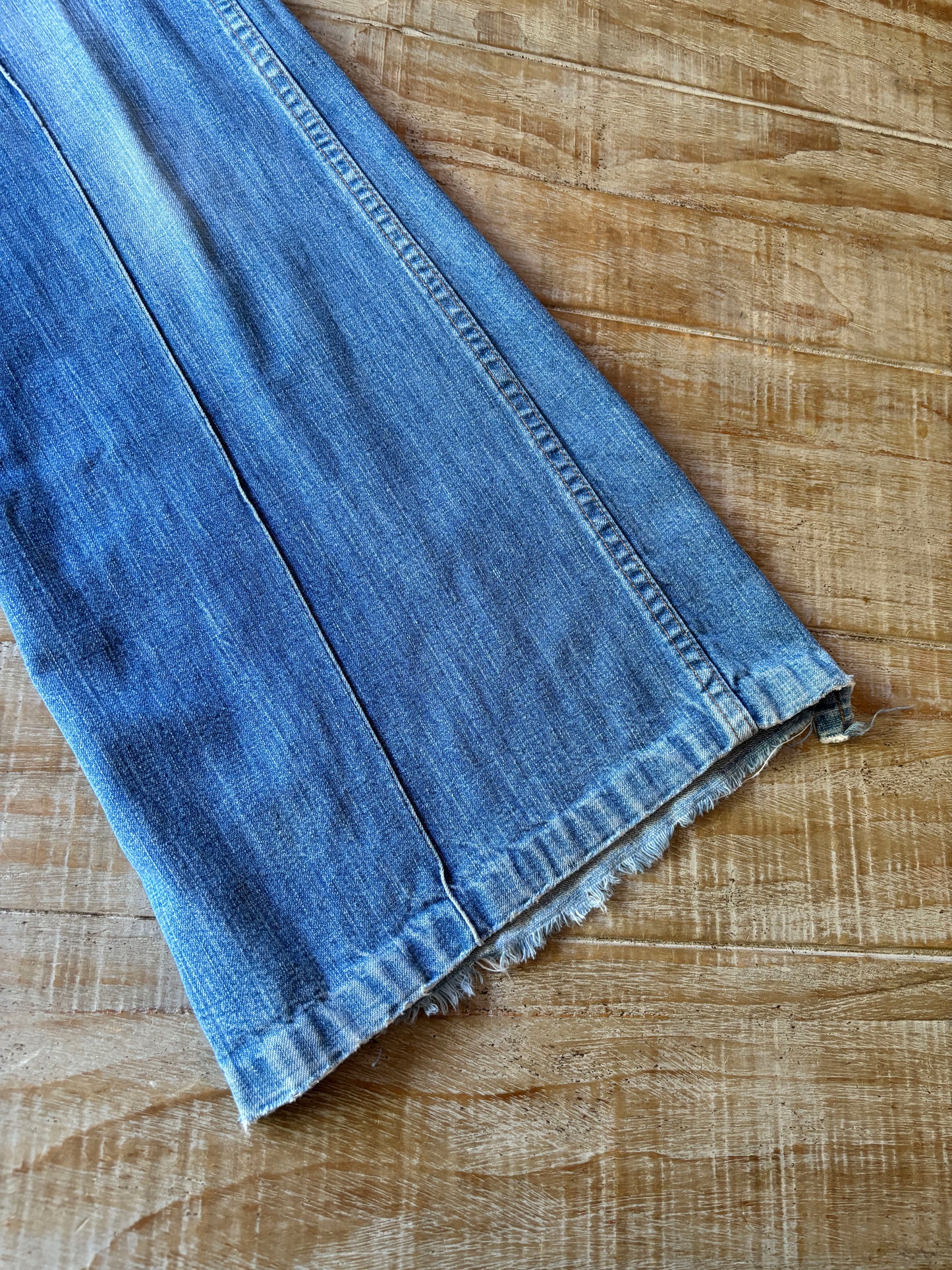 Vintage 1970s Denim Jeans - Double Zipper Front Cotton Bell Bottoms Flares Pants Size S - Waist 26"