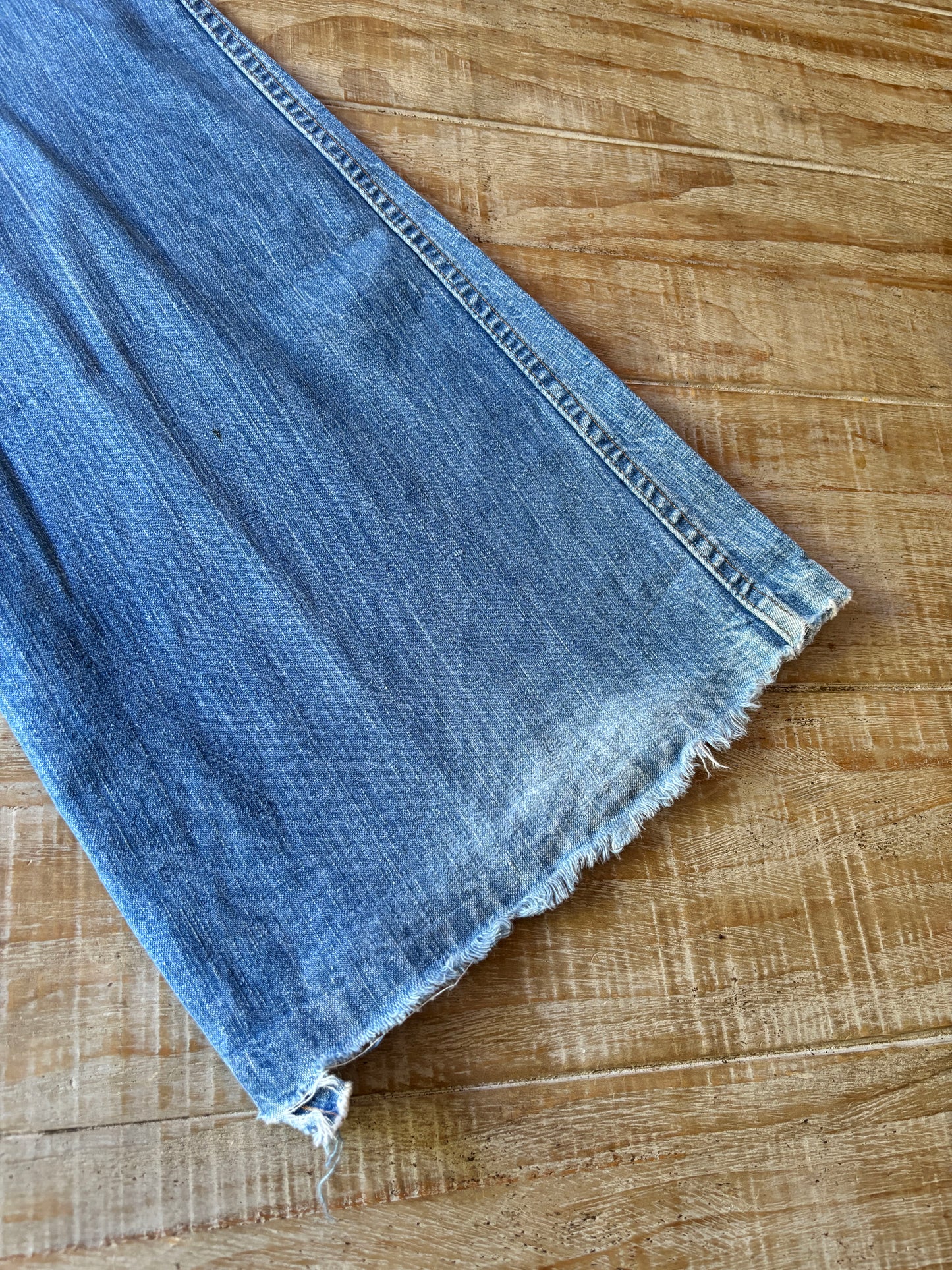 Vintage 1970s Denim Jeans - Double Zipper Front Cotton Bell Bottoms Flares Pants Size S - Waist 26"