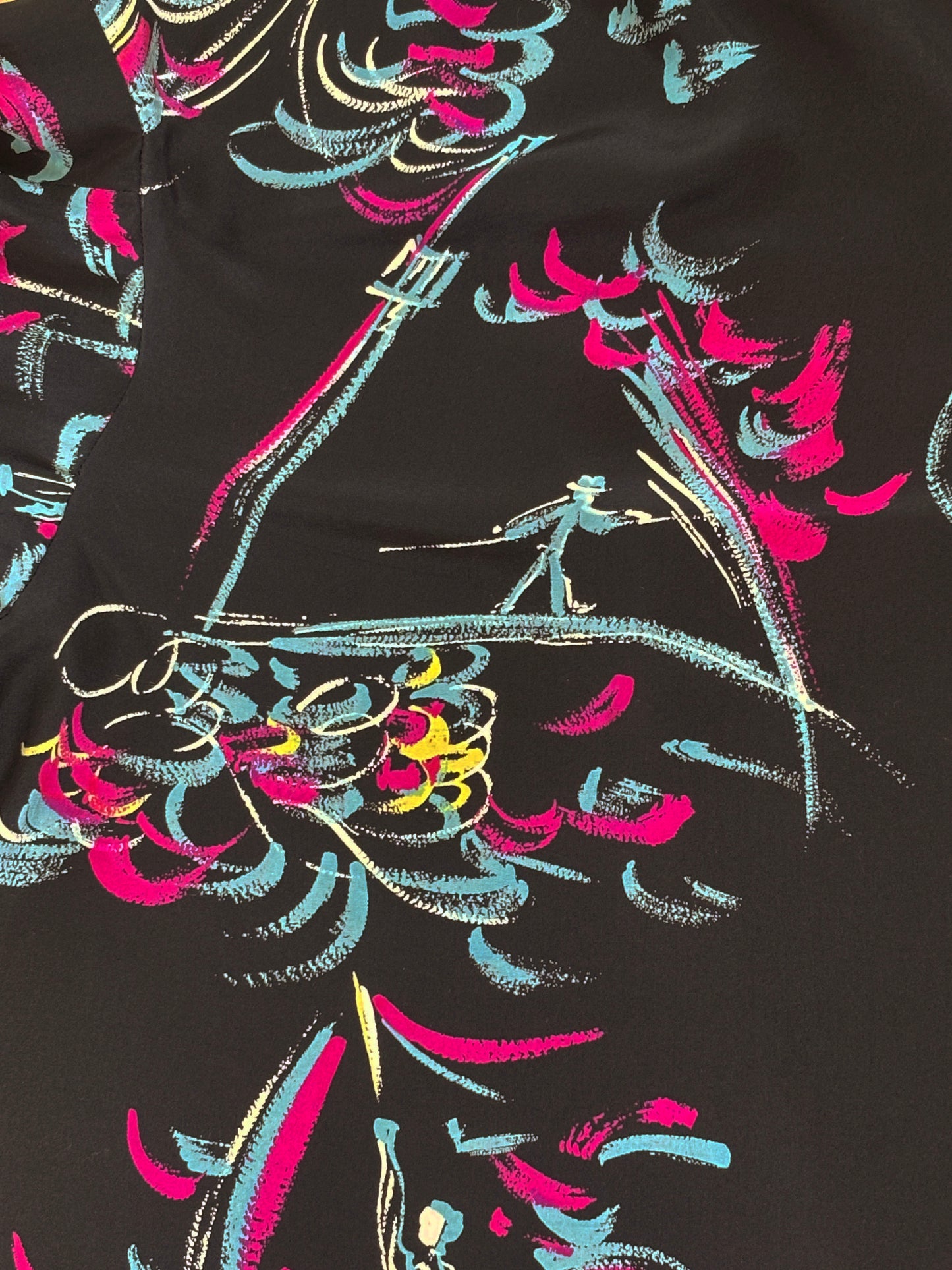 Vintage 1940s Dress - Rare! Surreal Onondaga Silk Novelty Print Tightrope Walker French Streetlamp Size S