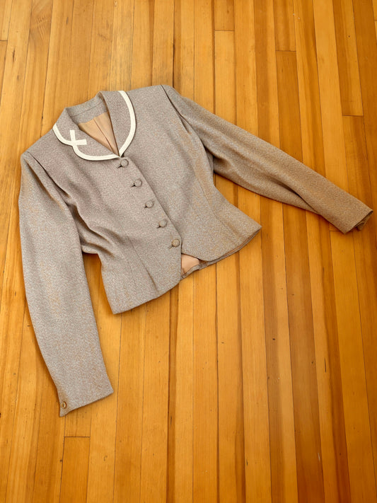 Vintage 1950s Jacket - Volup! Stunning Fawn Speckle Sculpted Blazer w Big Shoulders Size L to XL