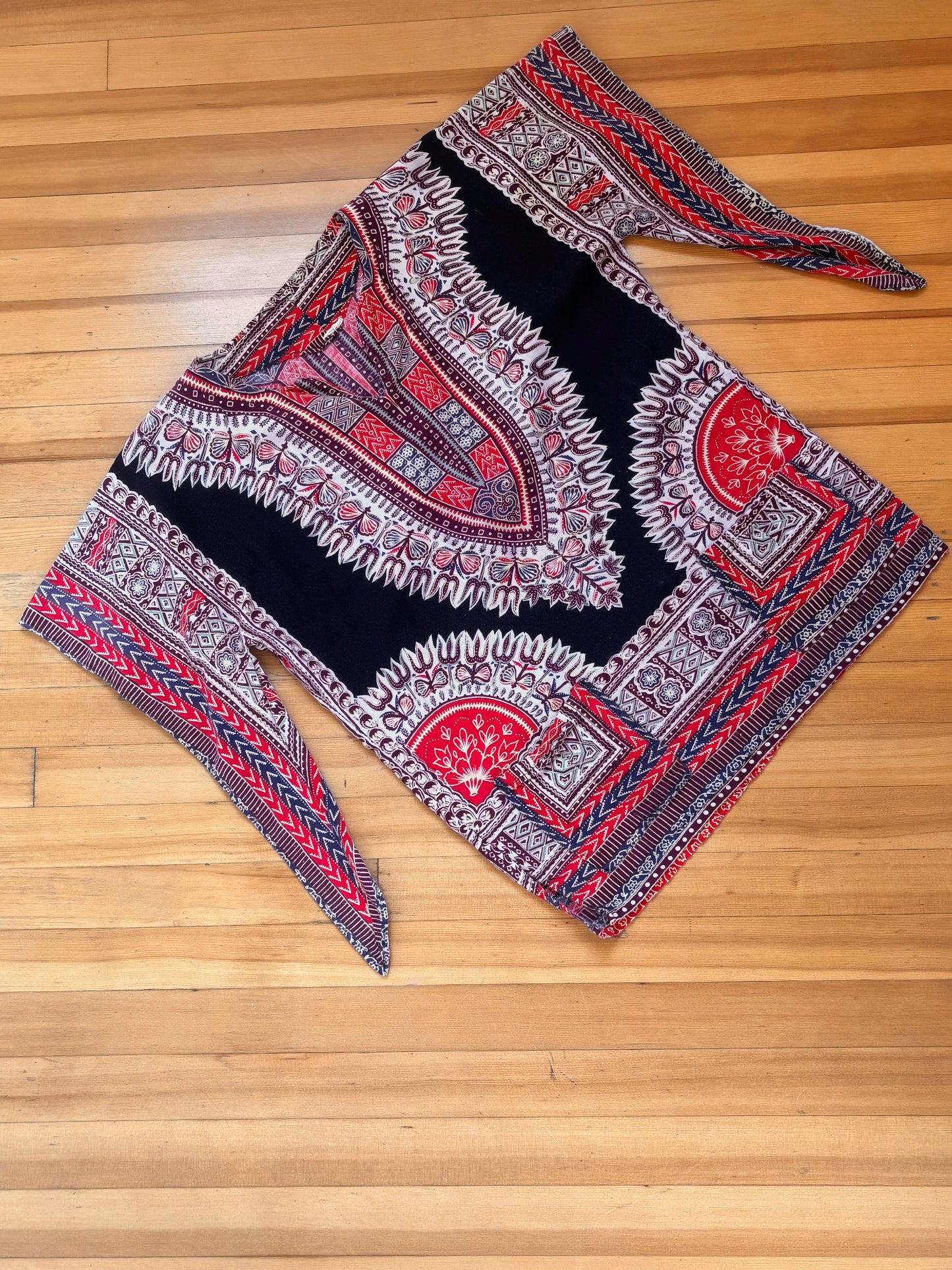 Vintage 1970s Dashiki Blouse - Block Print Indian Cotton Soft Tunic Top w Pockets Size L to XL