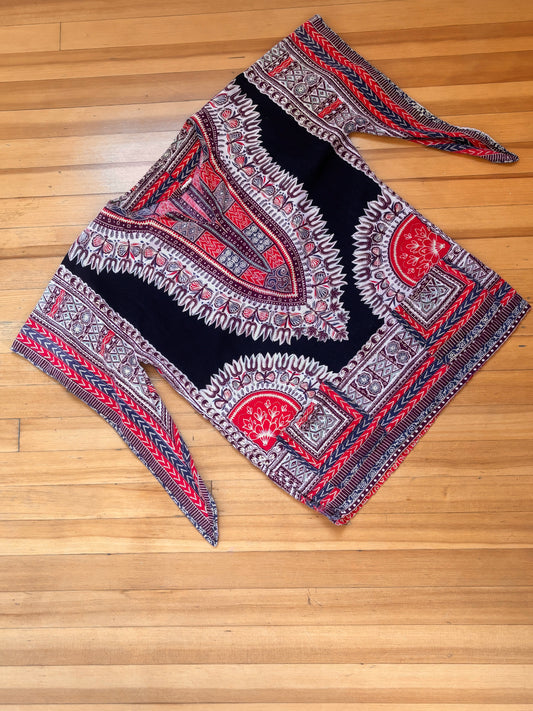 Vintage 1970s Dashiki Blouse - Block Print Indian Cotton Soft Tunic Top w Pockets Size L to XL
