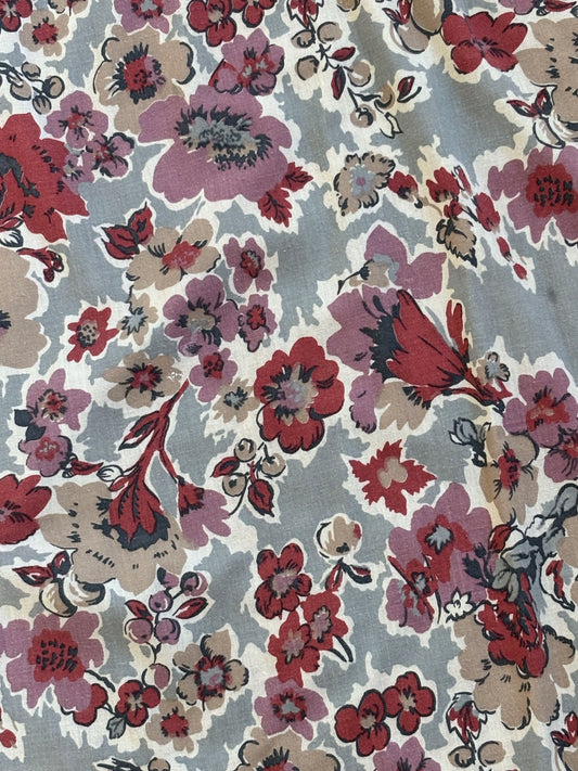 Vintage 1970s Skirt - Soft Gauzy Cotton Blend Kayo of California Floral Berry Print Belted Skirt Size XS to S
