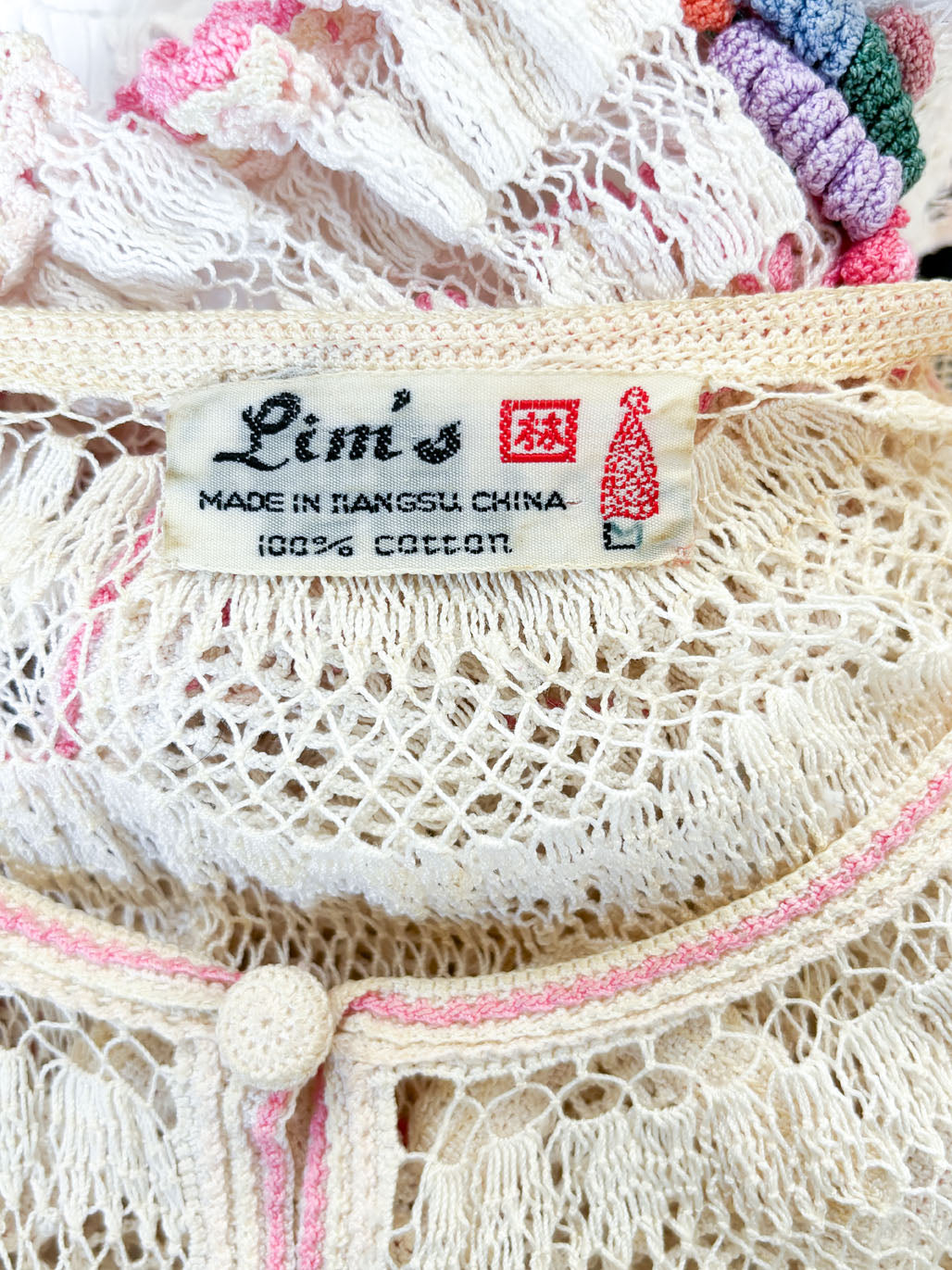 Vintage 1970s 1980s Crochet Blouse - Hand-Made Lim's Pastel Fever Dream 3D Cardigan Top Size XS to M