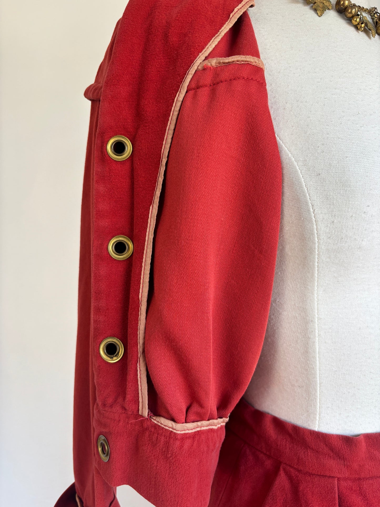 Vintage 1940s to 1950s Suit - Rare! Spectacular Auburn Spice Rayon Velour w Brass Clasps Jacket + Pencil Skirt Size XS to S