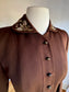 Vintage 1940s Suit - Stunning Chocolate Gabardine Wool Designer Blazer Jacket Skirt w Beaded Lotus Size S to M