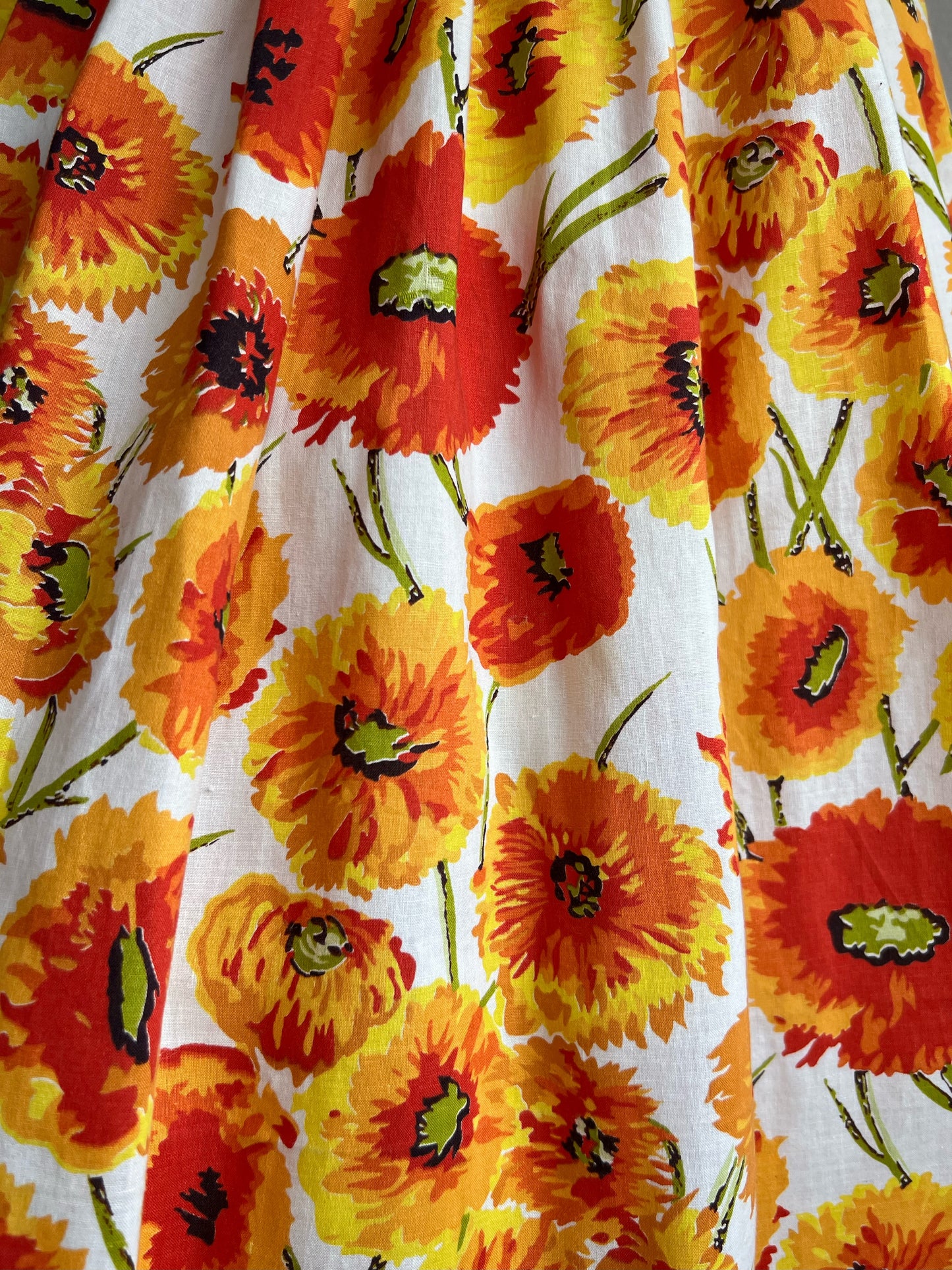 Vintage 1950s Dress - Spectacular Van Gogh-esque Jerry Gilden Fiery Poppy Floral Print Shirtwaist Sundress Size XS to S