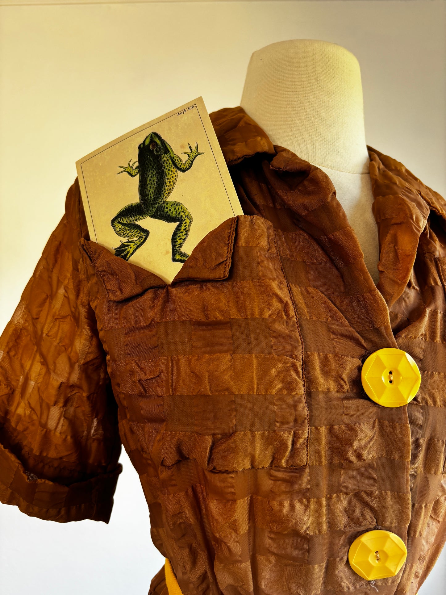 Vintage 1940s to 1950s Cusp Designer Dress - David Crystal "Dreamlon" Semi-Sheer Nylon Shirtwaist w Spiderweb Bakelite Buttons Size L