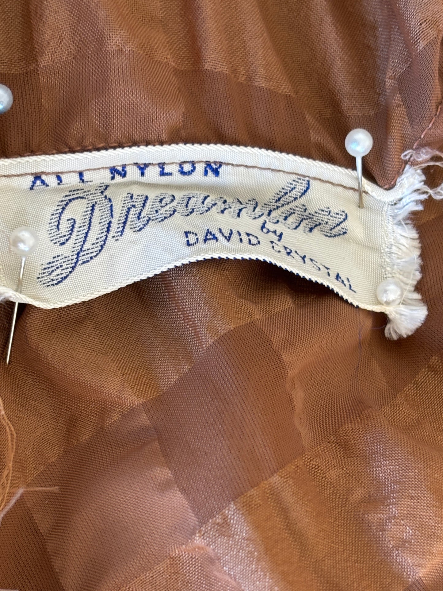 Vintage 1940s to 1950s Cusp Designer Dress - David Crystal "Dreamlon" Semi-Sheer Nylon Shirtwaist w Spiderweb Bakelite Buttons Size L